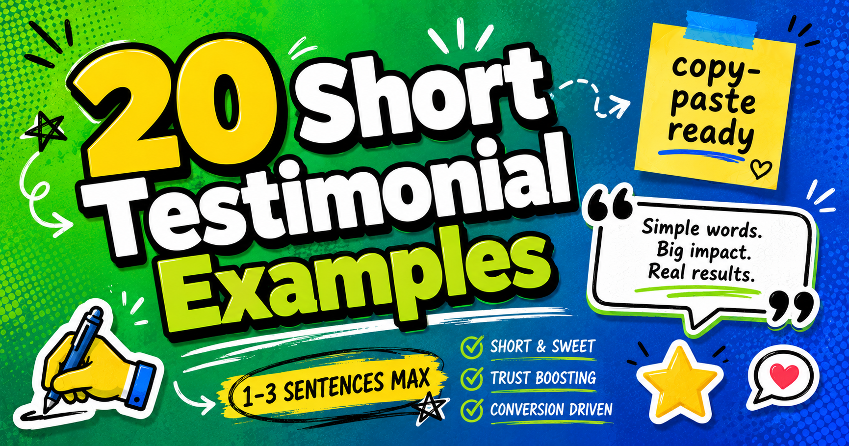 20 short testimonial examples you can copy (2026)